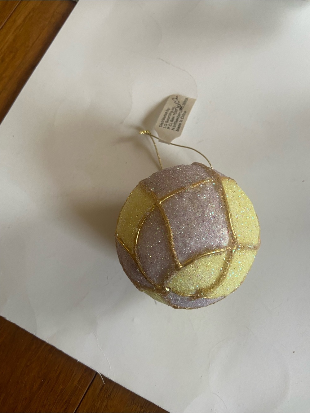 Source Unknown Pink, Yellow & Gold Glitter Holiday Ornament Ball